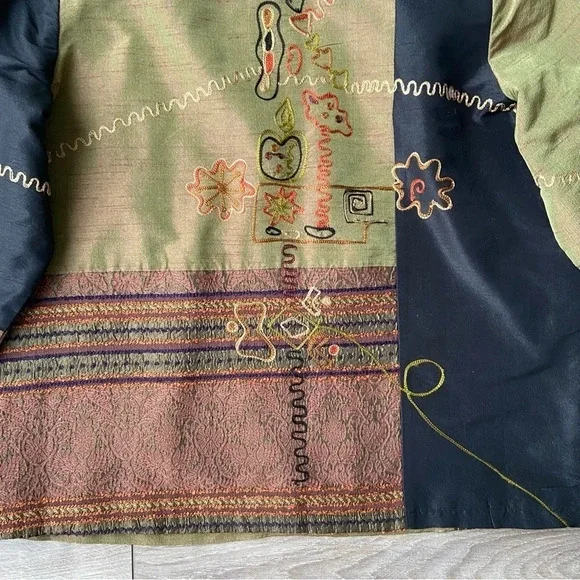 Allure Multicolor Patchwork Button-Front Jacket - Black, Olive, Rust - Picture 14 of 16